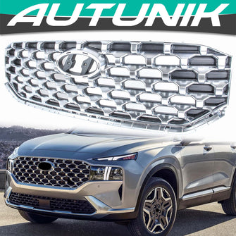 Chrome Front Bumper Upper Grille Assembly Grill for Hyundai Santa Fe 2021-2022