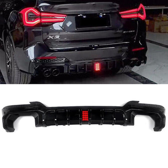 Gloss Black Rear Bumper Diffuser Lip W/LED Light For BMW X3 M40i G01 LCI 2022-2024