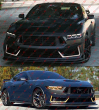 For 2024-2026 Mustang Dark Horse Coupe Gloss Black Front Bumper Sequential LED DRL Fog Light Cover