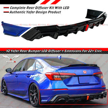 Blue LED Rear Diffuser & Corner Spats For 2022-2024 Honda Civic Sedan