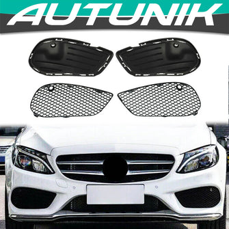4pcs Front Fog Light Cover Grill Trims For Mercedes C-Class W205 C300 C43 AMG 2015-2018