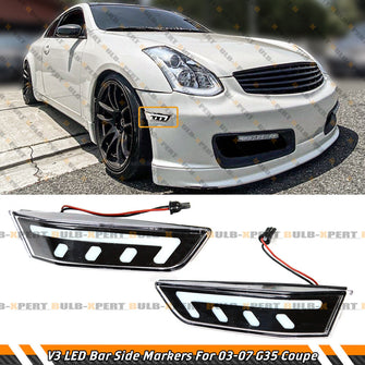 V3 LED White Bar Lens Bumper Side Marker Lamps Fender Light for Infiniti G35 Coupe 2003-2007