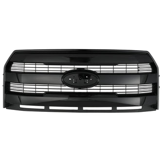 For 2015-2017 Ford F150 F-150 Front Upper Grille Grill W/O Camera Glossy Black