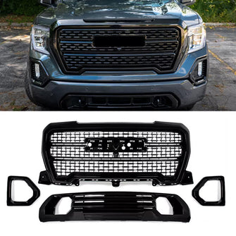 For 2019-2022 GMC Sierra 1500 Denali Front Bumper Grille Lower Plate  Fog Light Bezel Kit Black