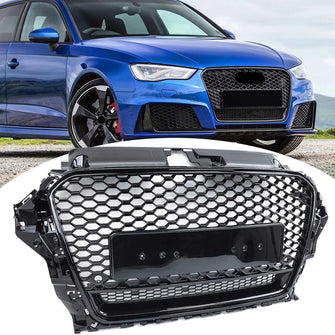 Gloss Black Front Bumper Grille Upper Grill Honeycomb for Audi A3 S3 2013 2014 2015 2016