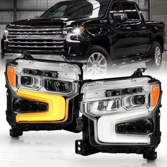 Chrome LED DRL w/ White Animation Headlights For 2022-2024 Chevy Silverado 1500