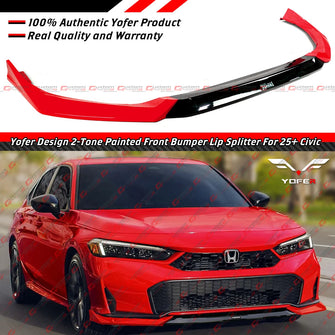 For 2025 Up Honda Civic Yofer Rallye Red Black 2 Tone Front Bumper Lip Splitter