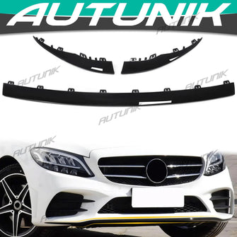 3pcs Gloss Black Front Lip Molding Trims For Mercedes C-Class W205 Sedan/Coupe AMG 2019-2021