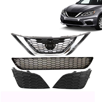 4pcs Front Upper Lower Grille Fog Light Bezel Covers for Nissan Sentra 2016-2018