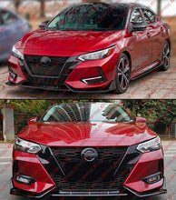 For 2020-2023 Nissan Sentra V2 Gloss Black Front Bumper Lip W/ Grill +Chrome Delete Garnish