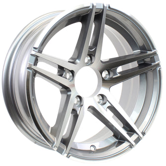 15" X 5" Gunmetal Aluminum Spoke Sidewinder Trailer Wheel Rim 5 Lug 4.5" Center Grey Satin