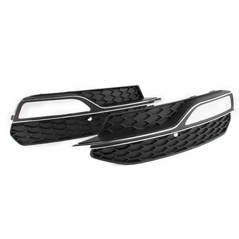 Front Lower Bumper Fog Light Cover For Audi A3 8V 2013-2016 ( Black Honeycomb + Chrome Stripe)