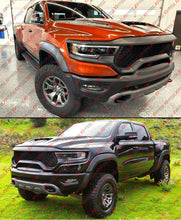 For 2021-2024 RAM 1500 TRX Emblemless Matte Black Front Upper Grille w/ LED DRL Light Bar