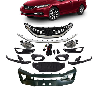 12pcs Front Grille Molding Trim Fog Lamp W/Covers Brackets for Honda Civic  Sedan 2013-2015