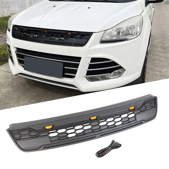 Black Front Bumper Upper Grille w/ Ligth Fits For 2013-2016 Ford Escape / Kuga