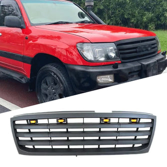 Black Front Bumper Upper Grille w/ LED Light Fit For 1998-2006 Toyota Land Crusier LC100