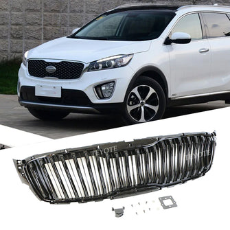 Black / Chrome Front Bumper Grille Upper Grill Vertical Fits for KIA Sorento 2015-2017