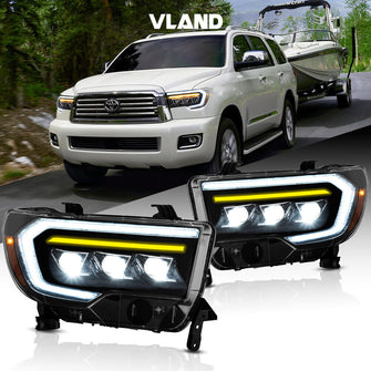 Full LED Projector Headlights For 2007-2013 Toyota Tundra W/Sequential