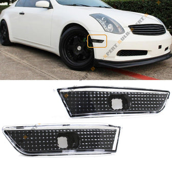 Black Side Marker Lamps Fender Lights w/ White LED Bulb For 2003-2007 Infiniti G35 Coupe