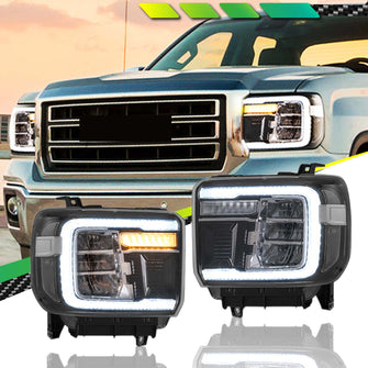 VLAND LED Headlights Assembly Turn Signal Clear for GMC Sierra 1500 2014-2018