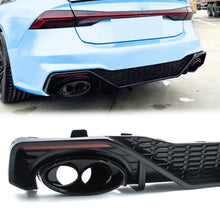 For 2019-2024 Audi C8 A7 S-line Gloss Black Rear Diffuser RS7 Style w/ Exhaust Tips Replacement