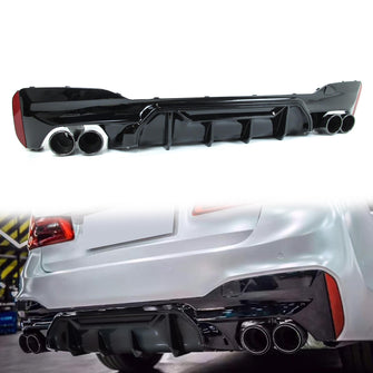 For 2017-2019-2023 BMW G30 5 Series 540i M-Sport Gloss Black Rear Diffuser w/ Exhaust Tips