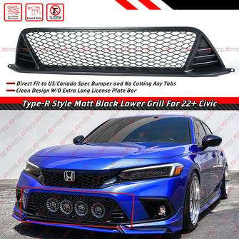 Matte Black Front Bumper Lower Grille Radiator For 2022-2024 Honda Civic Sedan & Hatchback