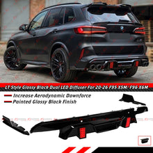 For 2020-2026 BMW F95 X5M F96 X6M LT Style Gloss Black Dual LED Rear Bumper Diffuser