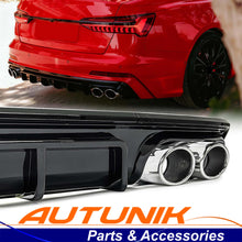 （Only Sline）For Audi A6 S6 C8 2019-2025 Rear Bumper Lip Rear Diffuser Gloss Black + Chrome Exhaust Tips