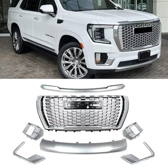 For GMC Yukon Denali 2021-2024 Galvanized Silver Front Bumper Hood Grille Trim