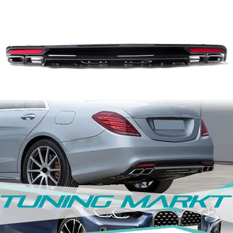 Black Rear Diffuser w/ Chrome Exhaust Tips Replacement for Mercedes E-Class W222 Sedan AMG Bumper 2013-2017