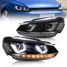 Pair LED Headlights For Volkswagen Golf 6 MK6 TSI TDI 2010-2014 W/Sequential Indicator