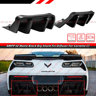 For 2014-2019 Corvette C7 Z06 STG 3 Big Fin Matt Black Rear Bumper Diffuser Kit