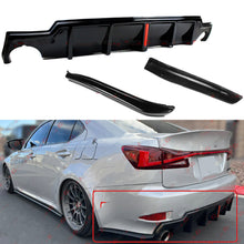 For 2006-2013 Lexus IS250 IS350 Gloss Black LED Rear Bumper Diffuser + V2 Corner Spat