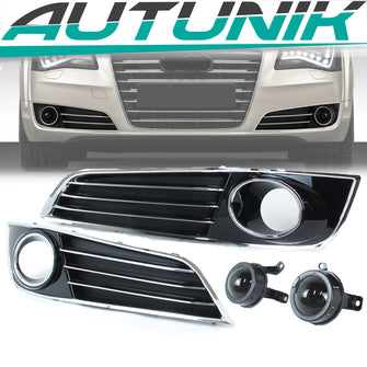 Chrome/Black Fog Light Cover Grille Trim w/ ACC Dummy Cap for 2011-2014 Audi A8 D4