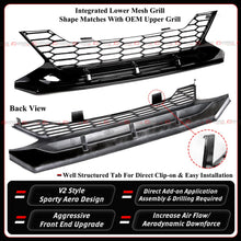 For 2020-2023 Nissan Sentra V2 Gloss Black Front Bumper Lip W/ Grill +Chrome Delete Garnish