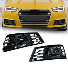 Gloss Black Front Fog Light Grille Cover w/ ACC Caps for Audi A4 B9 NON-Sline 2017-2019