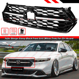 For 2023-2025 Honda Accord Black Front Bumper Mesh Grille Pearl White Trim Grill