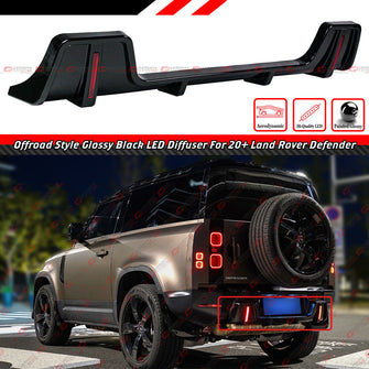 Gloss Black Dual LED Rear Bumper Diffuser For 2020-2024 Land Rover Defender