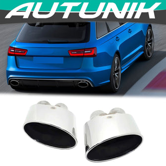 57mm Inlet Chrome Double Inner Exhaust Tips Muffler Pipe For AUDI RS3 RS4 RS5 RS6