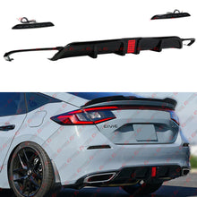 For 2022-2025 Honda Civic Hatchback Gloss Black LED Rear Diffuser + Smoked Bumper Light