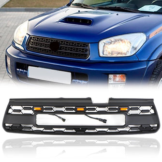 Front Bumper Upper Matt Black Grille w/ Lights for Toyota RAV4 2001-2003