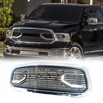 Front Bumper Upper Grille Mesh Grill Chrome w/Light for Dodge Ram 1500 2014-2018