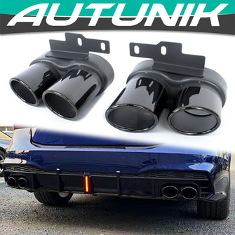 63mm Inlet Exhaust Tips Muffler Black For AUDI A6 C8 A7 2019-2024 Refit to S6 S7