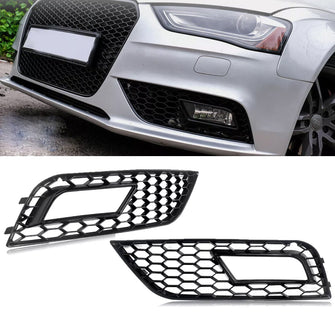 Front Lower Bumper Grille Fog Light Grill RS4 Style for 2013-2016 Audi A4 B8.5 Non-sline