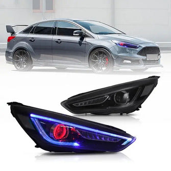 LED Projector Headlights For Ford Focus 2015-2018 w/Blue Red Demon Eyes Front Lamps