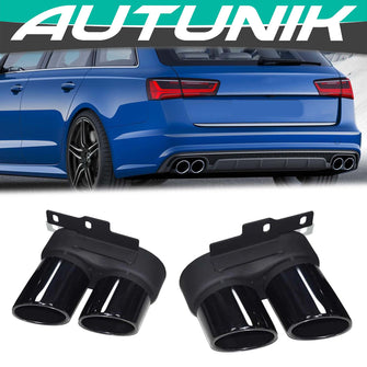 63mm Inlet Exhaust Tips Muffler  Black For AUDI A6 C8 A7 2019-2024 Refit to S6 S7