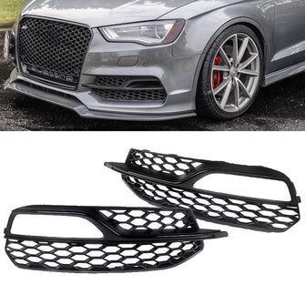 Gloss Black Fog Light Grille Covers For Audi A3 S-Line S3 8V 2013–2016