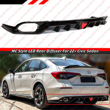 For 2022-2026 Honda Civic Mc Style Fe180 Gloss Black Rear Diffuser W/ Led Light