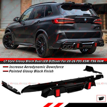 For 2020-2026 BMW F95 X5M F96 X6M LT Style Gloss Black Dual LED Rear Bumper Diffuser